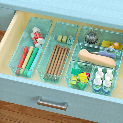 WOWBOX 6 Pack Clear Drawer Organizer Set, Acrylic Drawer Storage Trays, Storage Bins for Makeup, Cosmetics, Jewelries, Utensils, Gadgets, Office