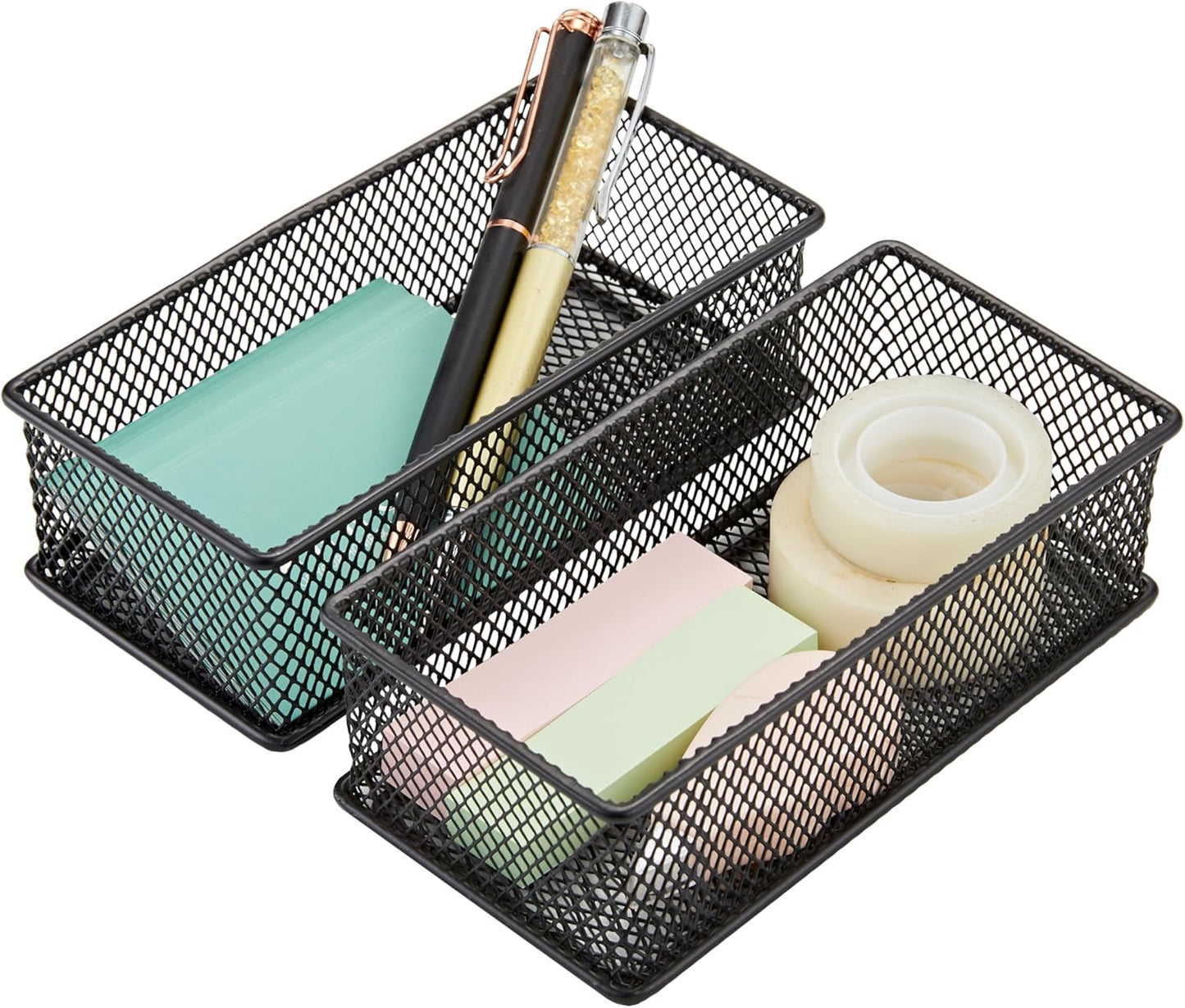 Annova Stackable Mesh Drawer Cabinet and Shelf Organizer Bins Storage Basket School Office Supply Holder Tray- Set of 2 (Gold, 3x3x2 Inch)