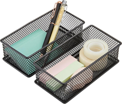 Annova Stackable Mesh Drawer Cabinet and Shelf Organizer Bins Storage Basket School Office Supply Holder Tray- Set of 2 (Gold, 3x3x2 Inch)