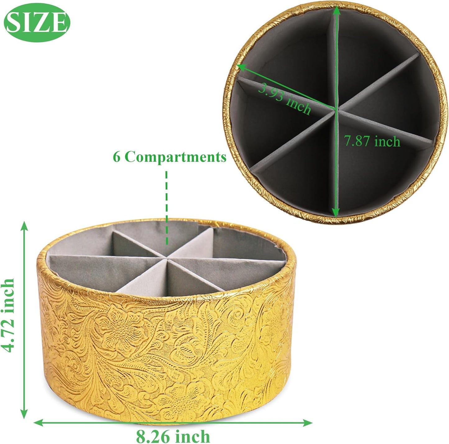 lizimandu Round Leather Art Supply Organizer,Remote Control Holder,360 Degree Spinning,Multi-Functional Pencil Holder,4 Compartments Desktop Stationary Organizer(1-Gold) - Colors A