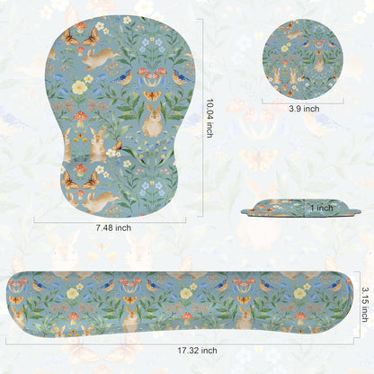 Wrist Rest Support for Mouse Pad Keyboard Set Circle Coaster Gaming Mouse Pad Ergonomic Gel Memory Foam Set for Computer, Laptop, Office, Pain Relief, Comfortably Typing Flowers KM-39