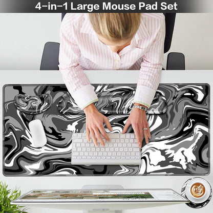Desk Mat, Large Gaming Mouse Pad with Wrist Rest, 4in1 XXL Mousepad+Keyboard Wrist Rest+Mouse Pad Wrist Support+Cup Coaster Set Ergonomic Floral Computer Desk Arm Wrist for Decor Home Office Women