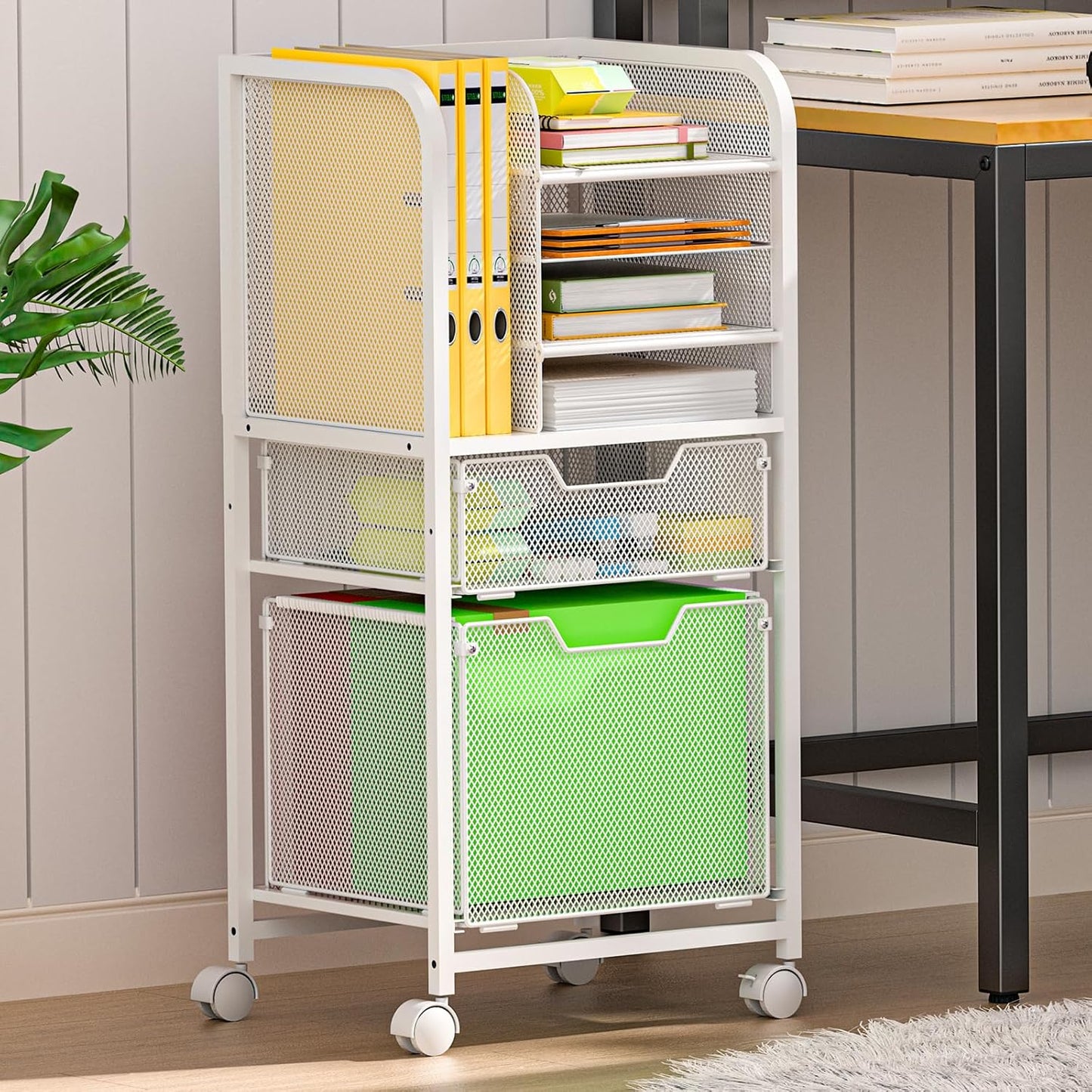 5-Tier Rolling File Cart Under Desk with Drawers, File Cabinet Organizer for Hanging File Folders, Letter-Size File Storage with Wheels, Multi-Layer Mobile Filing Cabinet for Under Desk Storage