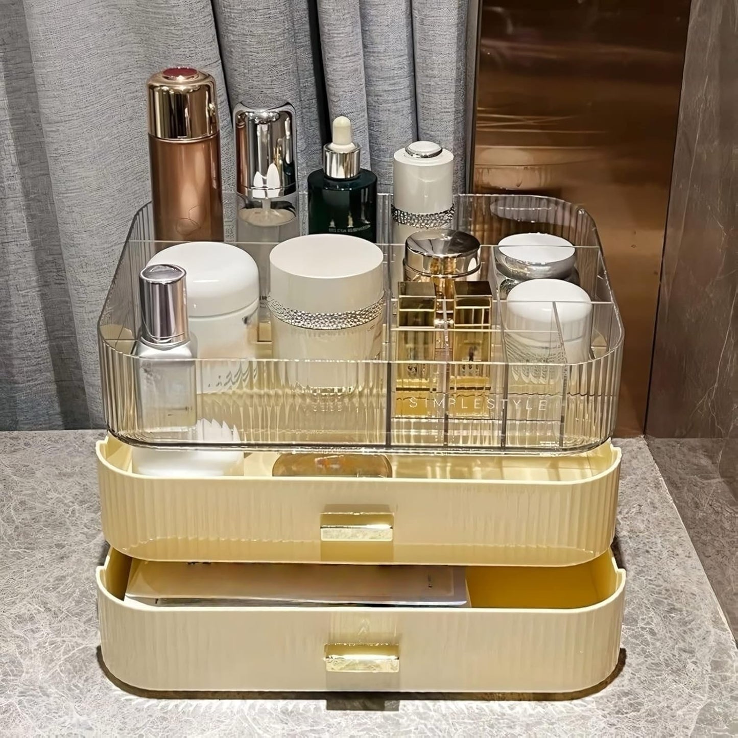 Stackable Cosmetics Organizer Drawers, Bathroom Vanity Makeup Organizers and Storage, Ideal for Desk and Dresser Countertops, Great for Palette, Skincare, Lipsticks, Nail Care. Green