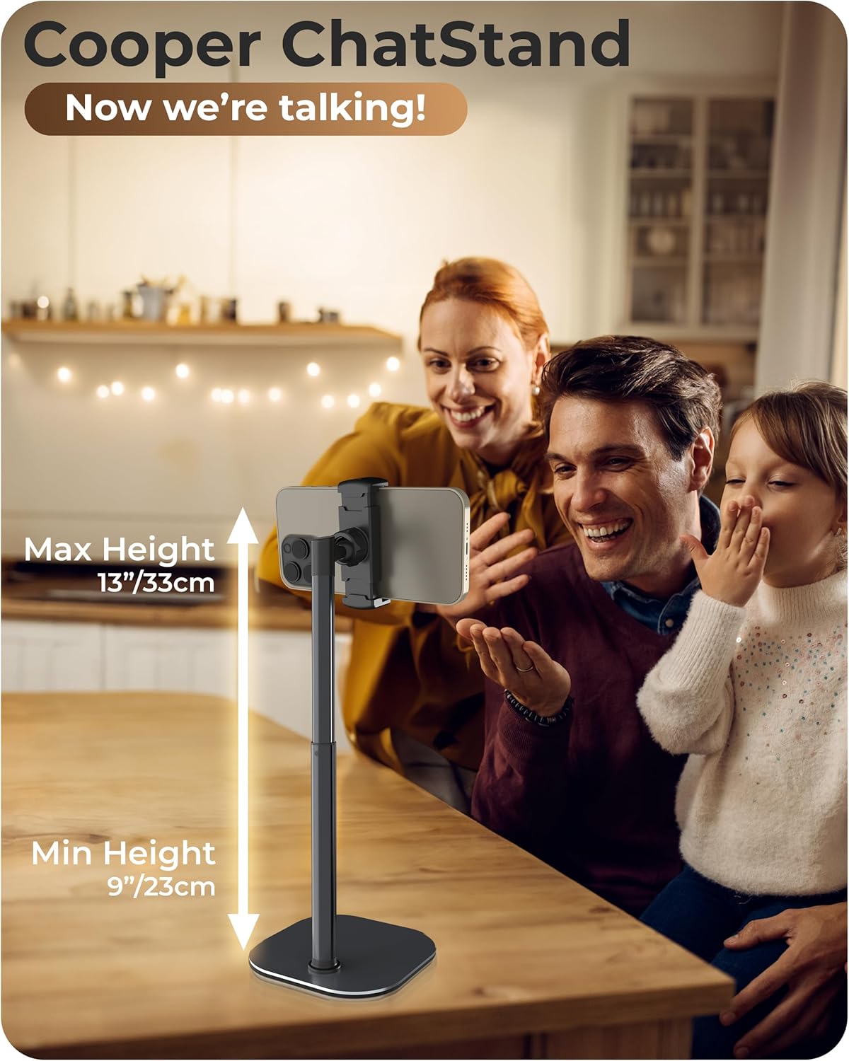 COOPER ChatStand, Adjustable Cell Phone Stand for Desk, Phone Stand for Recording, iPhone Holder for Filming, Small iPhone Tripod, Soporte para Celular, Fits Samsung, Android, (Night Black)