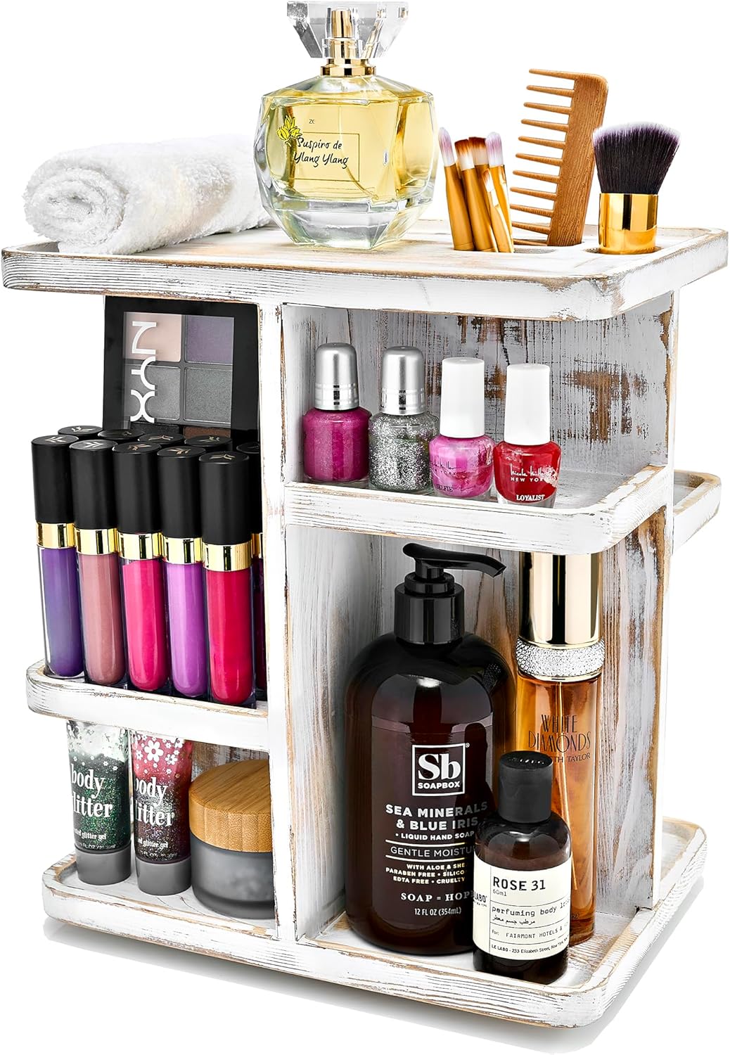 Sorbus 360° Makeup Organizer - Bamboo Wood Make Up Storage Carousel for Cosmetics, Skin Care Rotating Makeup Organizer for Vanity, Bathroom Storage