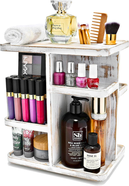 Sorbus 360° Makeup Organizer - Bamboo Wood Make Up Storage Carousel for Cosmetics, Skin Care Rotating Makeup Organizer for Vanity, Bathroom Storage