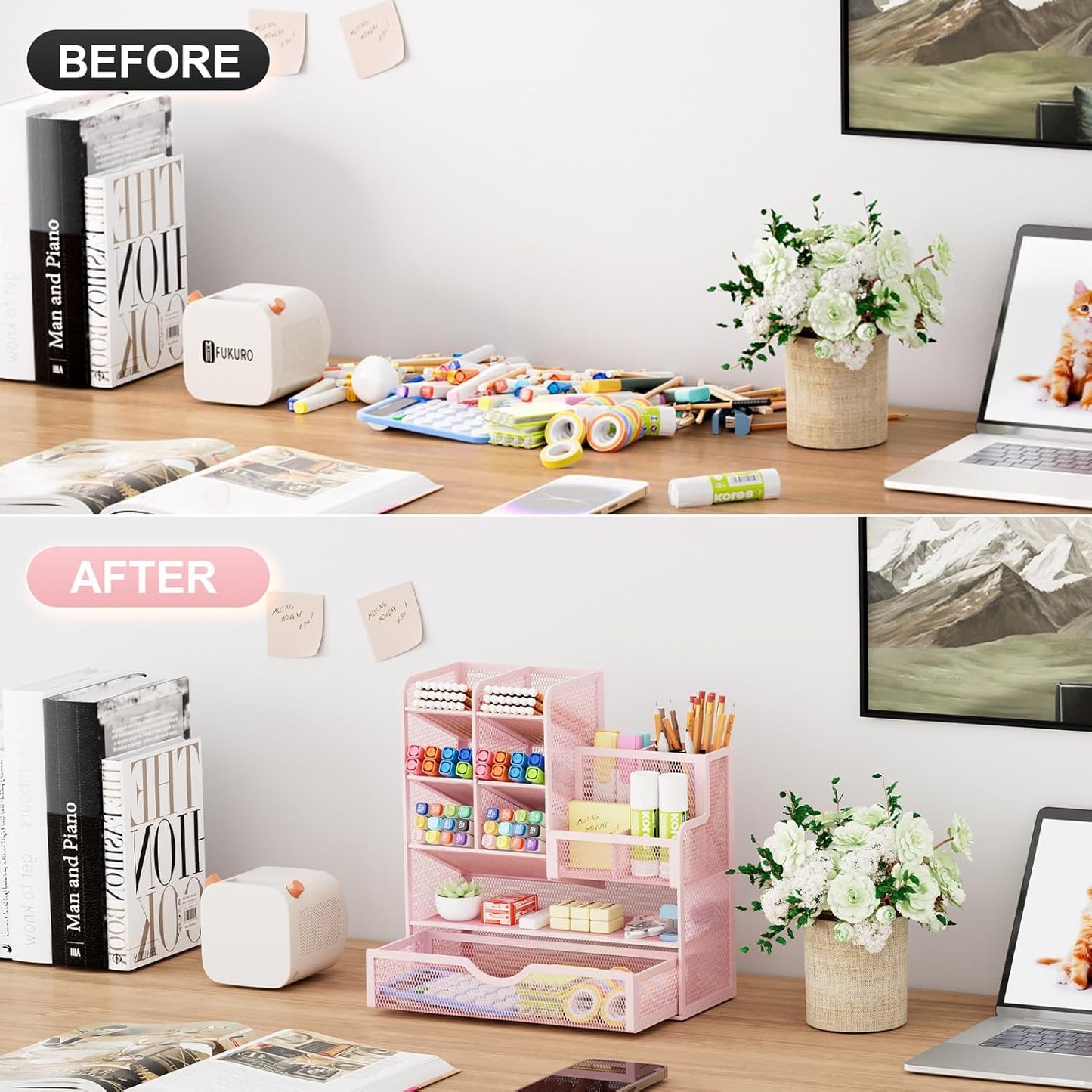 Marbrasse Mesh Pen Holder for Desk, Multi-Functional Pencil Organizer with Drawer, Desk Organizers and Accessories for Office Art Supplies (Black)