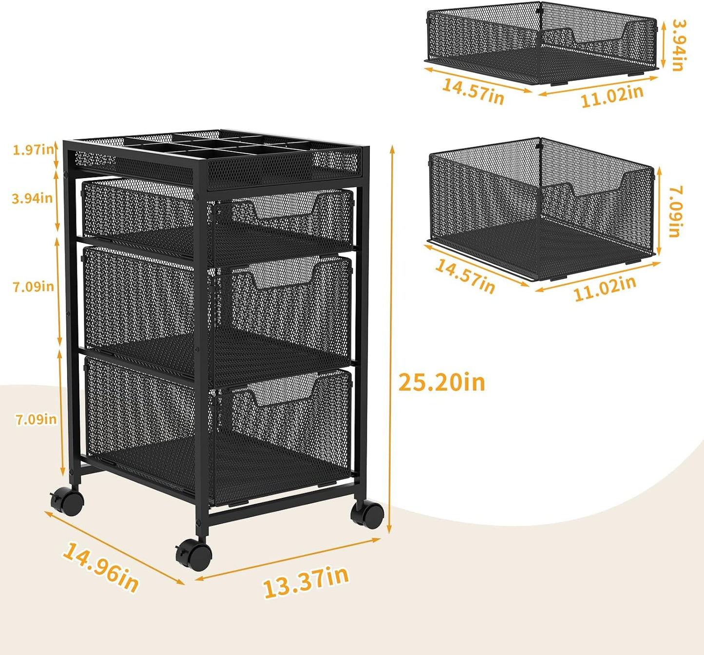 Rolling Utility Cart with 3 Drawers, Craft Organizer and Storage with DIY Divider, Lockable Wheels, Multi-Functional Storage for Art Supplies, Store for Brushes & Paints & Small Parts(Patent Pending)
