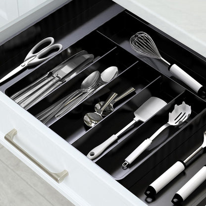 Simple Houseware Expandable & Adjustable Cutlery Drawer Organizer - Large Utensil and Flatware Tray for Kitchen Drawers, White