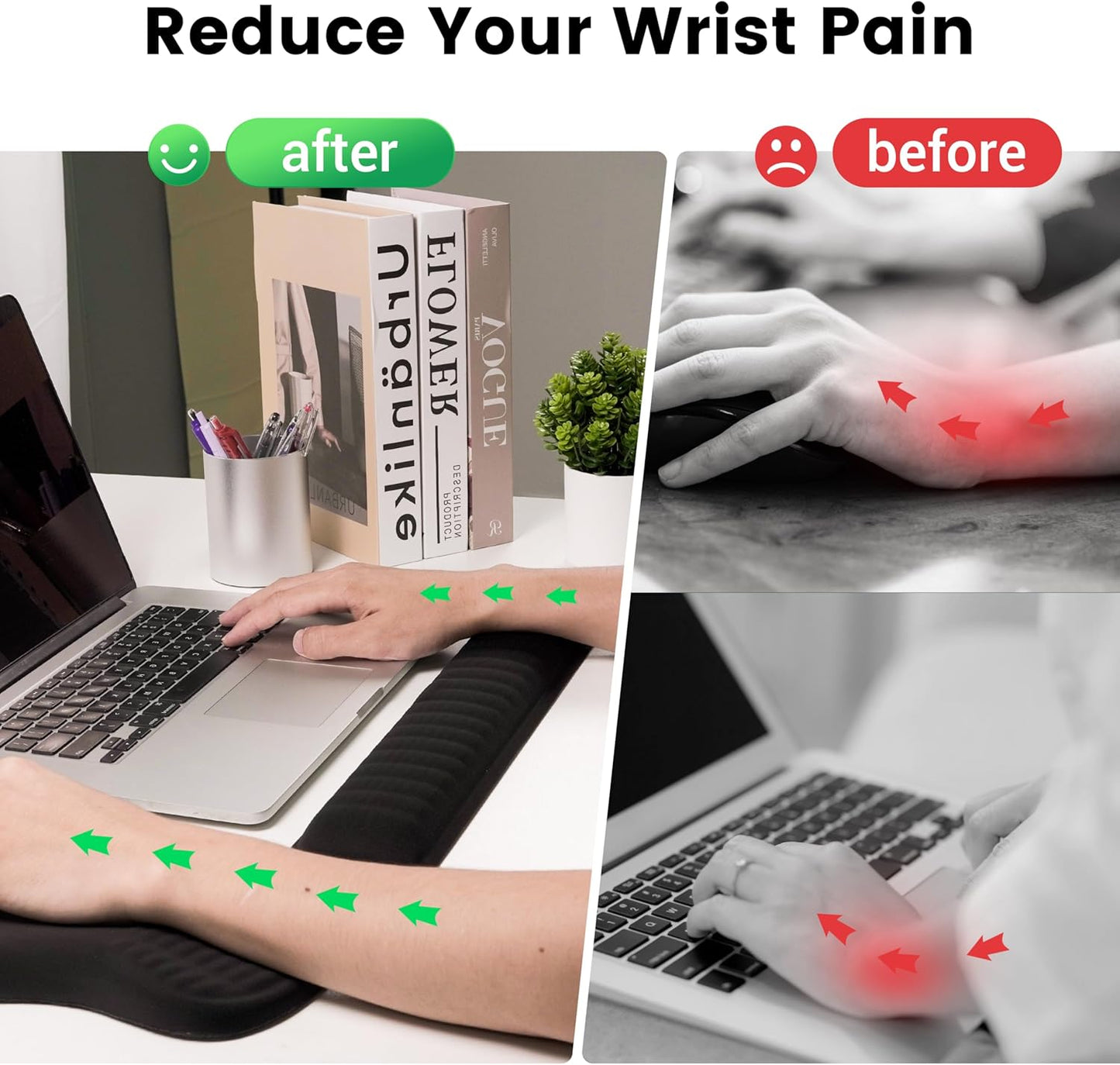MEKASS Ergonomic Mouse Pad and Keyboard Wrist Rest Set, Super Soft Memory Foam Desk Wrist Support for Computer Keyboard, Non-Slip Arm Palm Rests Cushion for Typing Gaming Office Laptop Mac (Black)