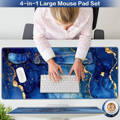 Desk Mat, Large Gaming Mouse Pad with Wrist Rest, 4in1 XXL Mousepad+Keyboard Wrist Rest+Mouse Pad Wrist Support+Cup Coaster Set Ergonomic Floral Computer Desk Arm Wrist for Decor Home Office Women