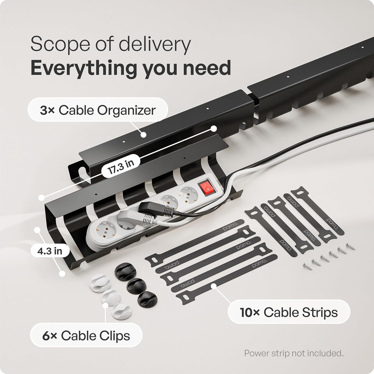 PAMO Cable Management Under Desk for Easy mounting Under-Table I Set of 2 - with 10X Cable Ties I Desk Organizer for Office/Home Office Table Thoughtful Cable Tray Holder