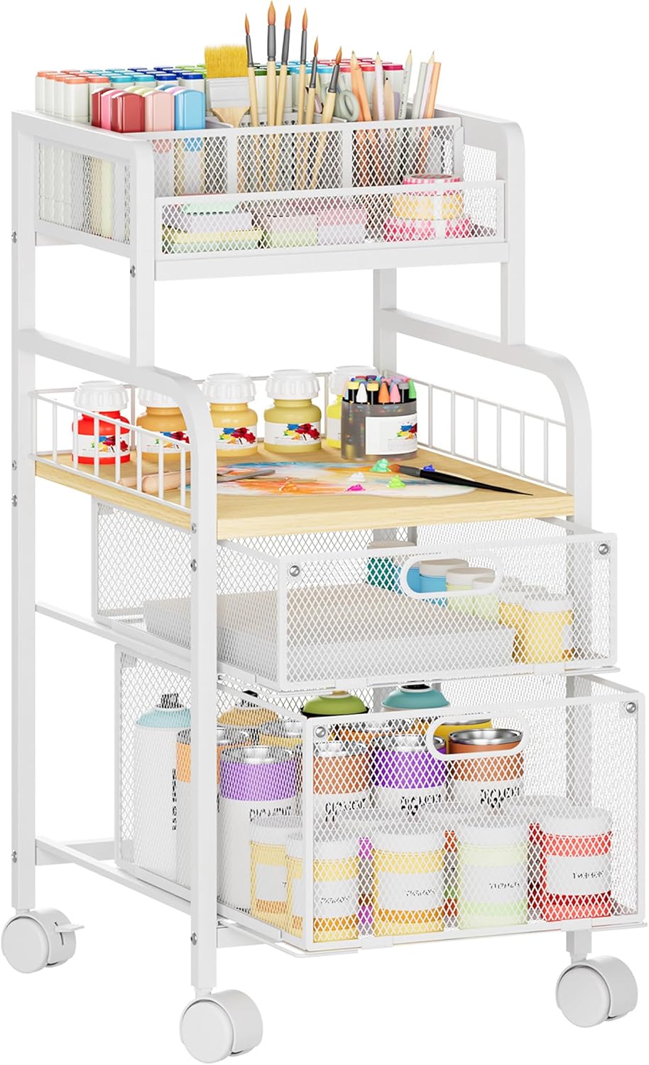 SWTYMIKI Rolling Cart with Drawers - Metal Utility Cart with Wood Shelf, DIY Divider and Locking Wheels, Craft & Art Cart Organizer for Under Desk Storage for Home Office Studio, Espresso