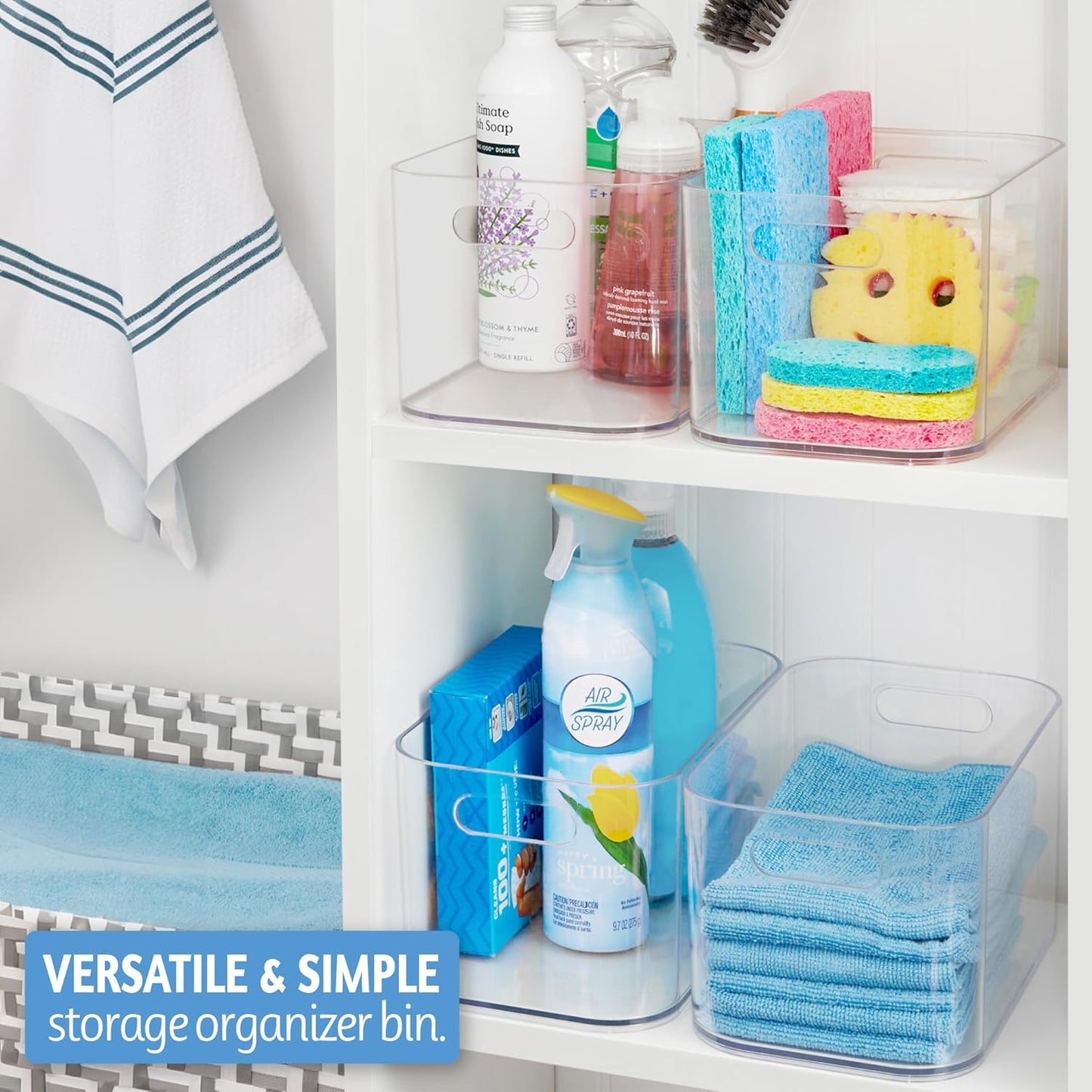 STORi Bliss 10" x 6" Open Clear Pantry Organizer Bin, Set of 4, Plastic Containers with Handle for Kitchen, Fridge, Cabinet, Closet, Bathroom, Undersink Storage Made in USA