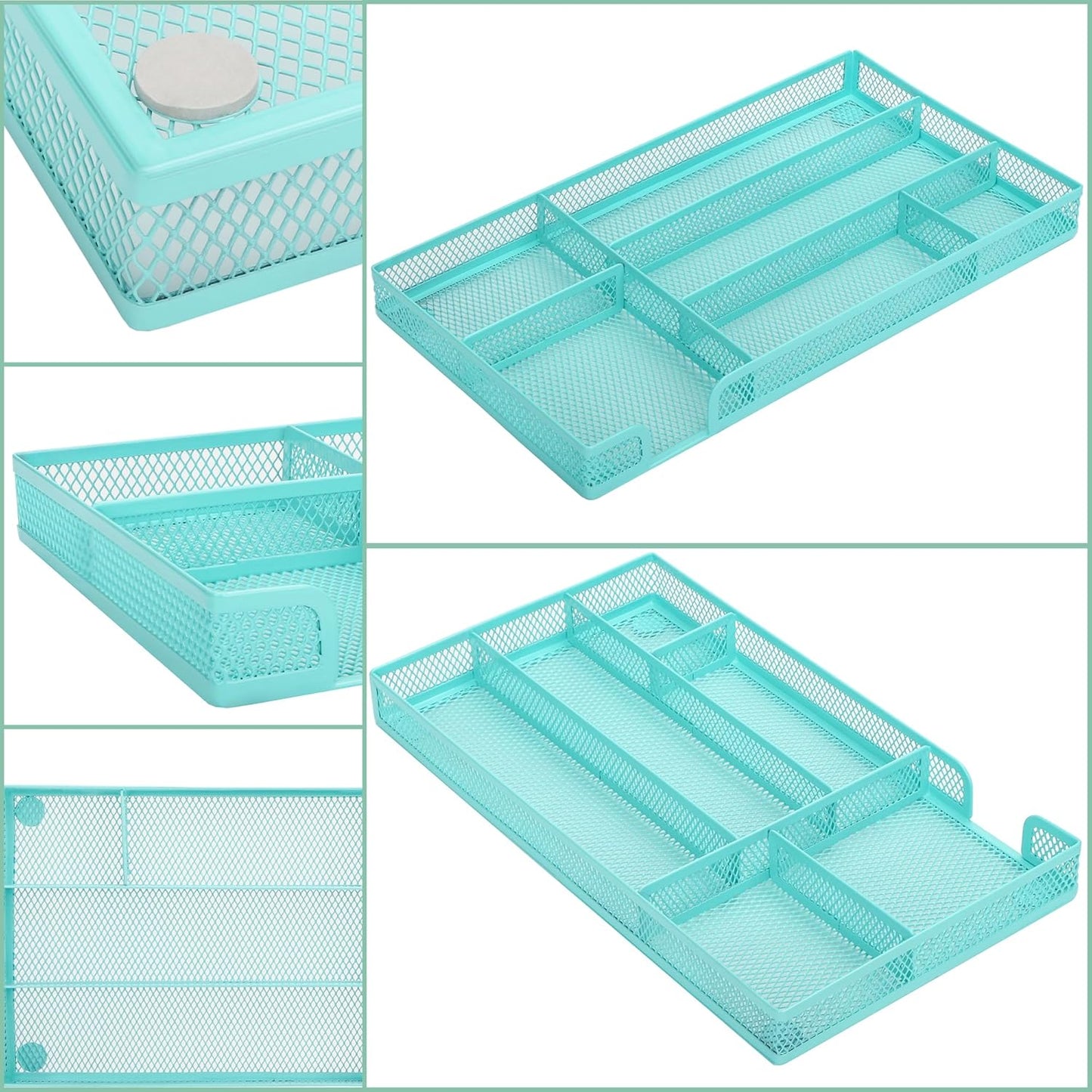 Annova Desk Drawer Organizer Tray for Office Organization - Metal Mesh - Storage Tray with Dividers for Pens, Desktop Accessories, Bathroom, Kitchen, Makeup and Office Supplies (Small, Gold)