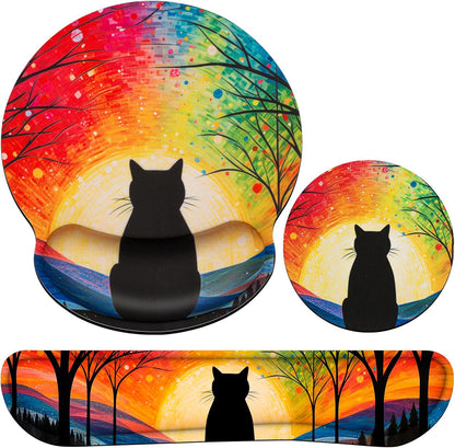 Mouse Pad with Wrist Rest Set, Qomolama 3-in-1 Wrist Support Mouse Pad Set, Floral Gaming Mousepad with Anti-Skid Base,Ergonomic Mouse Pad,Memory Foam Keyboard Gel Wrists Rest