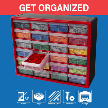 Akro-Mils 24-Drawer Plastic Drawer Storage Cabinet for Garage Organization, Bead Organizer, Building Bricks Storage, Teacher Toolbox, Makeup Organizer, 20" W x 6" D x 16" H, 10124 Black