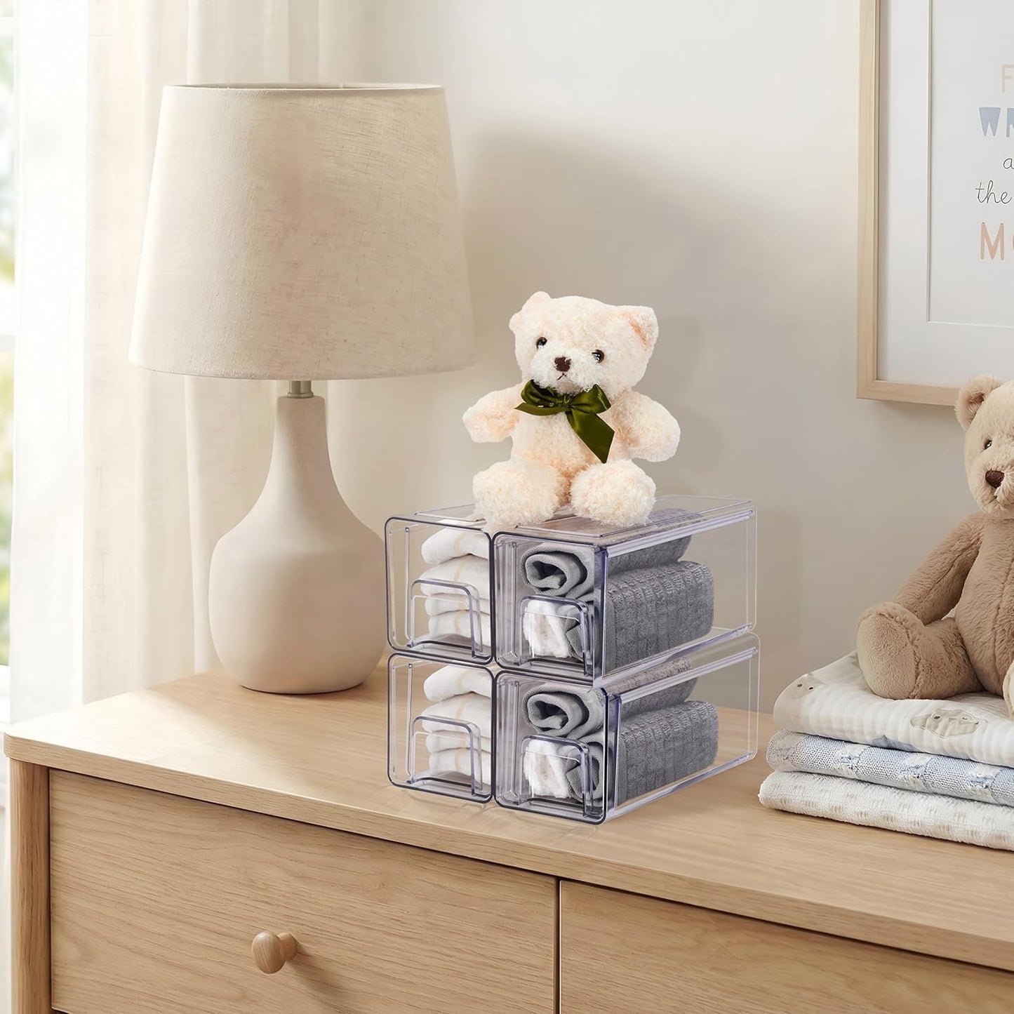 Sorbus Medium Clear Stackable Storage Drawers – 2-Pack Plastic Organizer Bins with Handles – Pull-Out Stackable Drawers for Bathroom Closet, Medicine, Cabinet, Pantry Storage, Baby Bottle Organizer