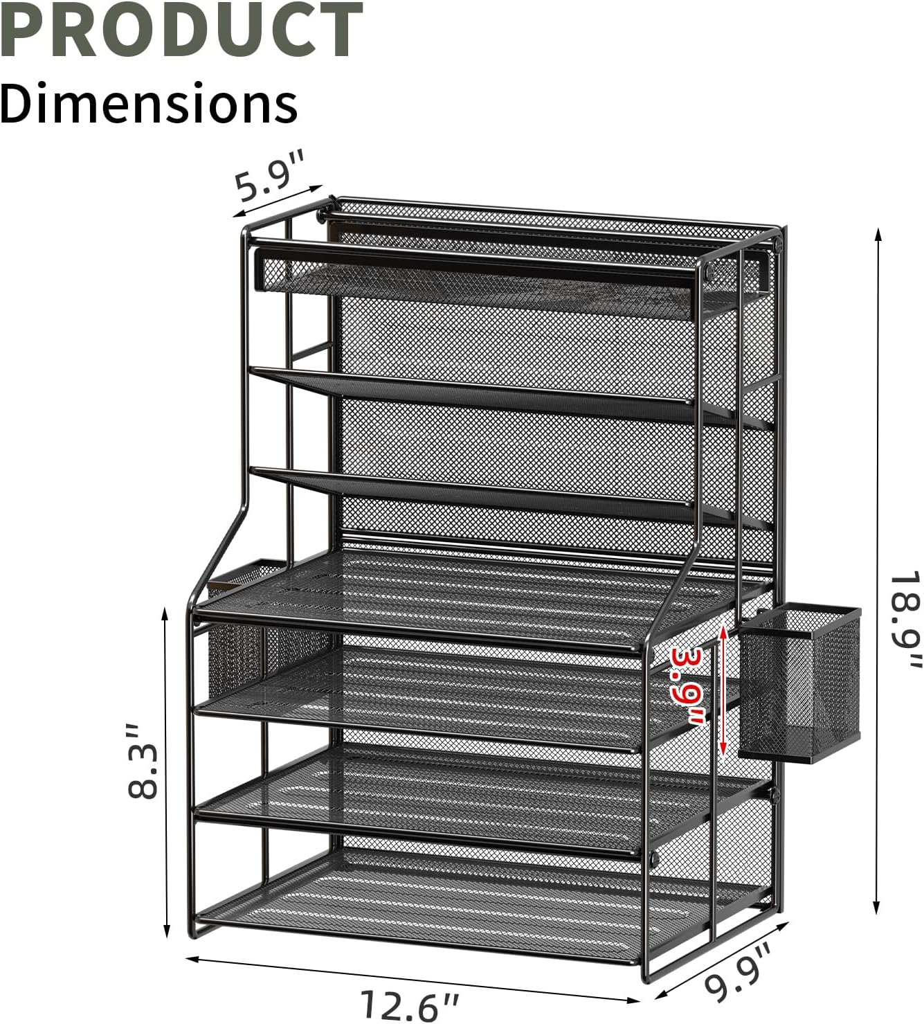 7 Tier Desk File Organizer – Vertical File Organizer for Desk with Removable Pen Holder & Adjustable Pull-out Drawer – Metal Document Organizer for Office, Simple Trending Design – Black