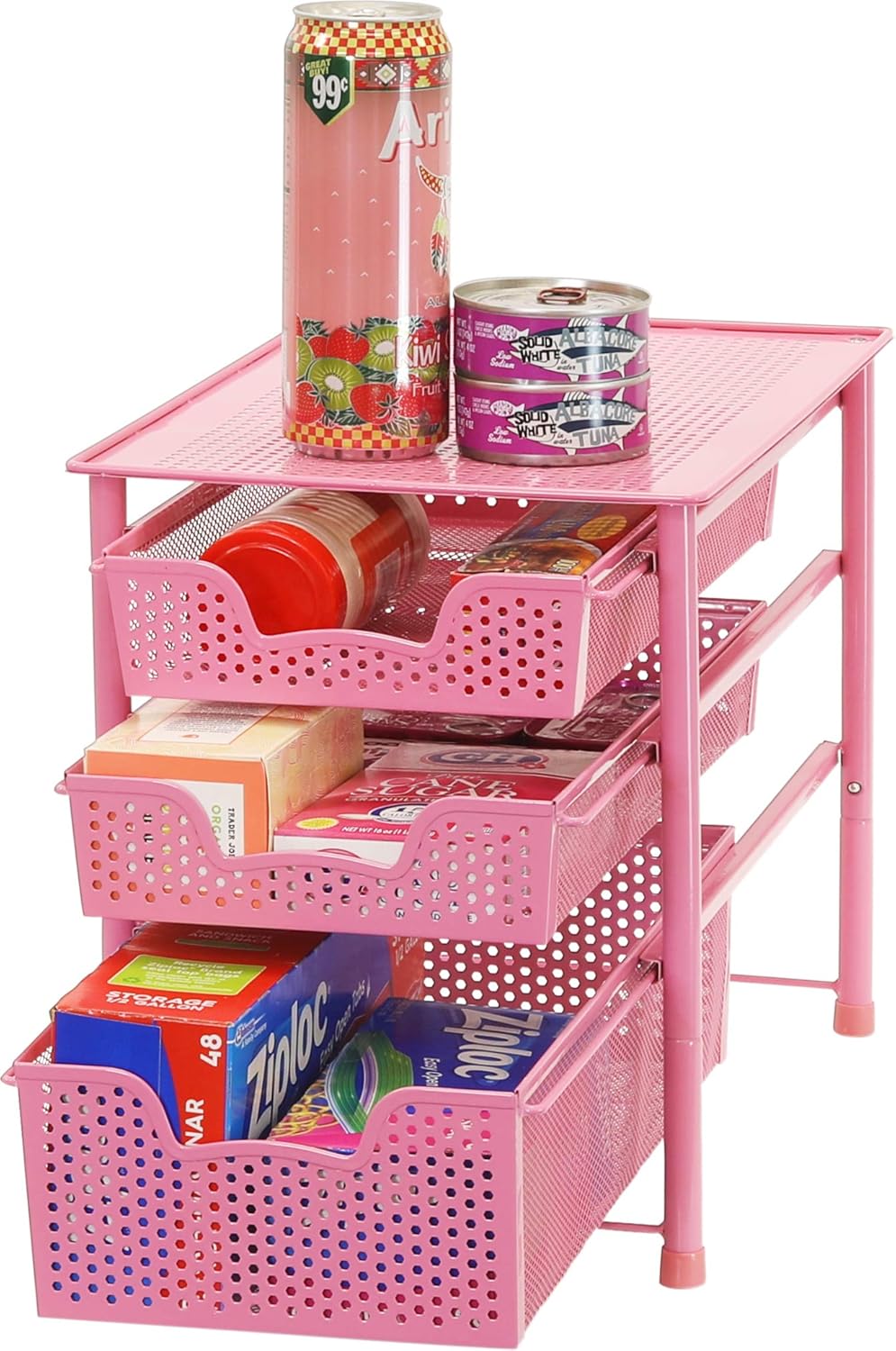 Simple Houseware Stackable 3 Tier Sliding Basket Organizer Drawer, Silver