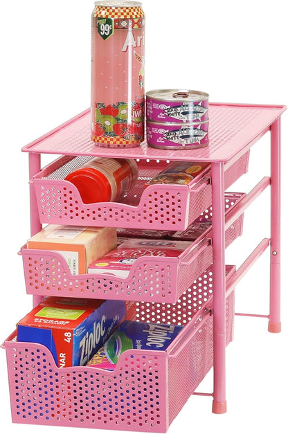 Simple Houseware Stackable 3 Tier Sliding Basket Organizer Drawer, Silver
