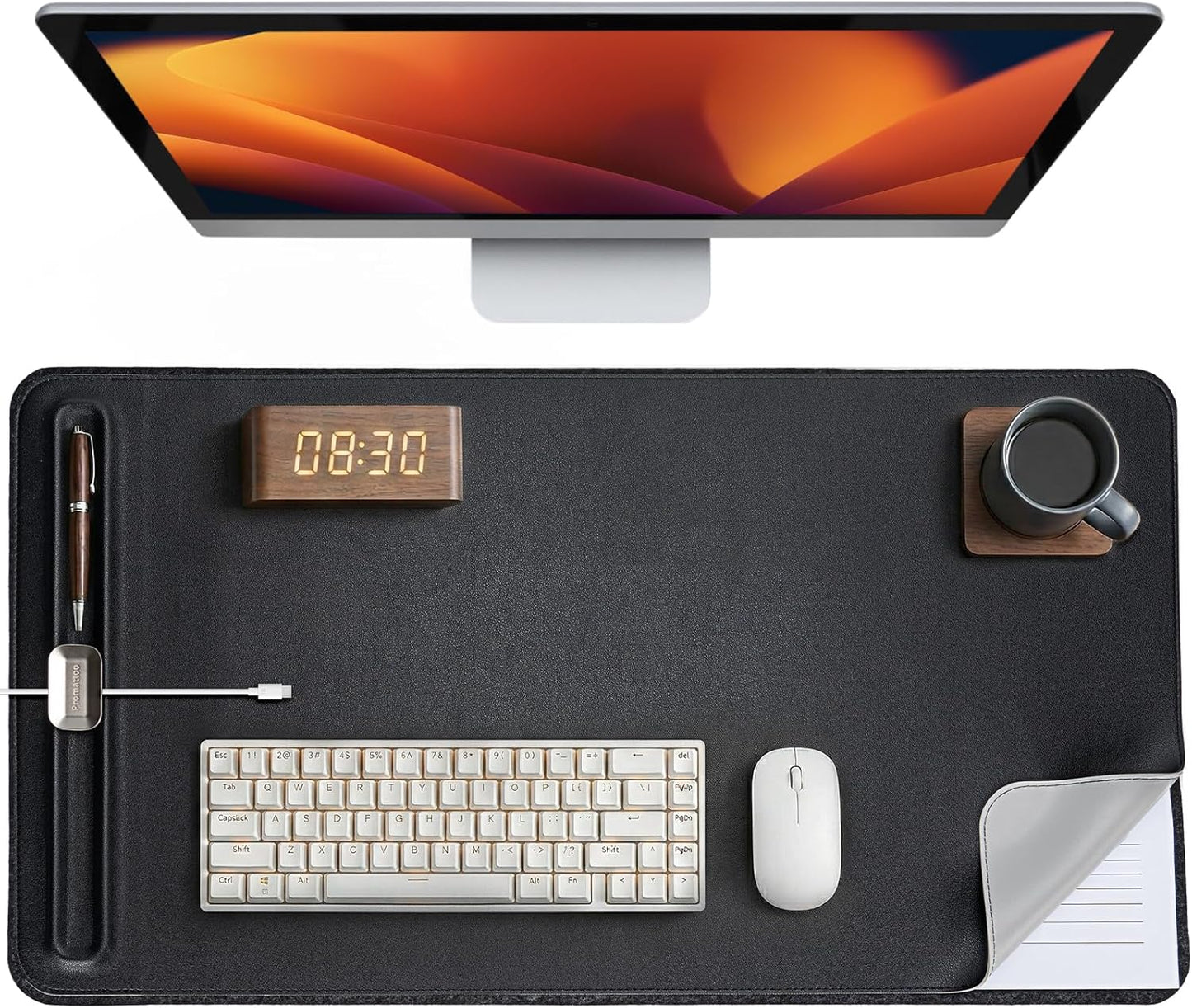 Desk Mat – Double-Sided Vegan Leather & Felt | Built-In Magnetic Cable Organizer & File Storage | Premium Workspace Pad for Office, Gaming & Creative Professionals-（Green）