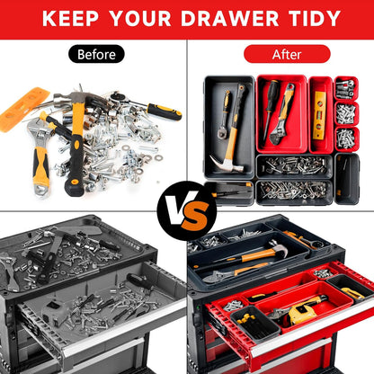 [60 PCS Upgraded] FLYVOLE Tool Box Organizer Tray, Toolbox Desk Drawer Organizer, Tool Box Tray, Toolbox Organization Storage for Rolling Tool Chest (60 PCS)