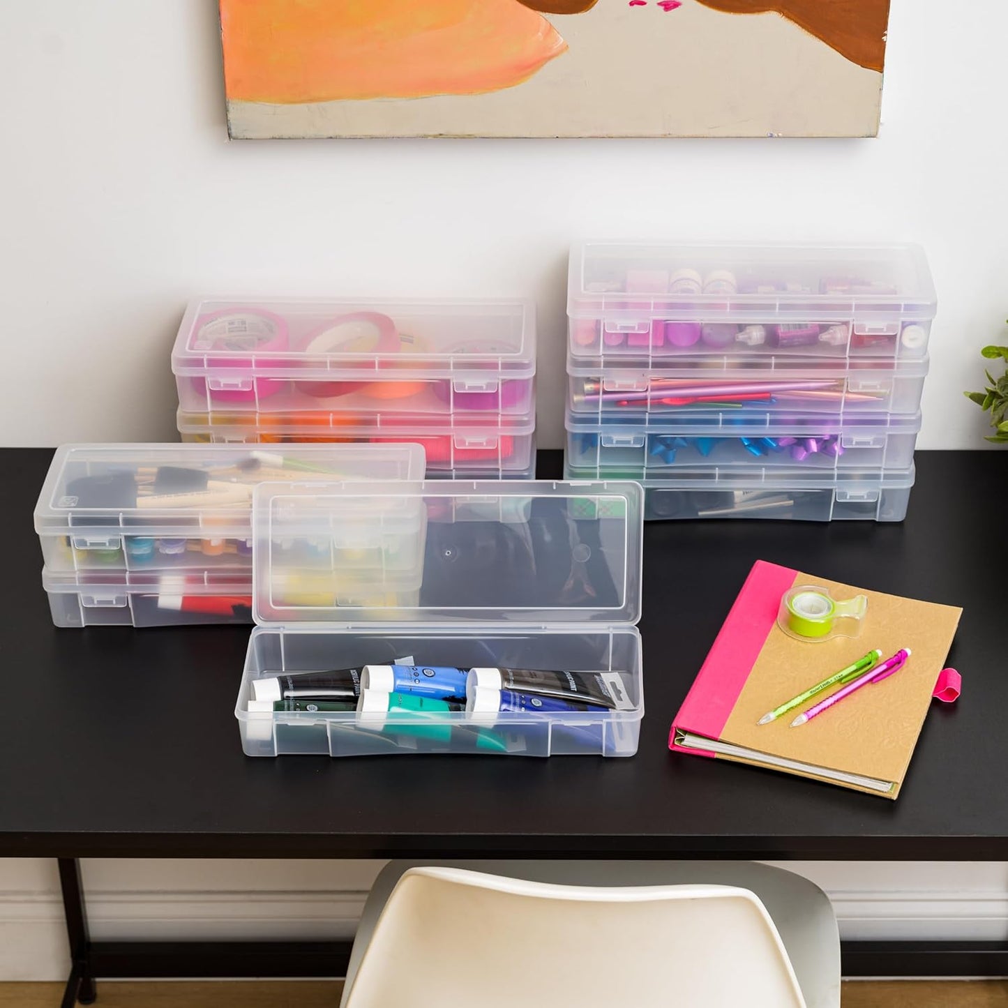 IRIS USA Pencil Case Boxes, 10-Pack, |Made in USA|, Plastic Bead Organizing Containers with Snap Lid for Arts, Crafts, Ephemera, Stickers, & Dance Cheer, Clear - Small