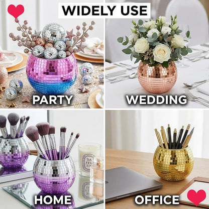 Glass Disco Ball Pen Holder with Smooth Grouting - Premium Mirror Mosaic Pencil Cup for Desk, Cute Makeup Brush Holder, Aesthetic Room Decor Gift (Iridiscente)