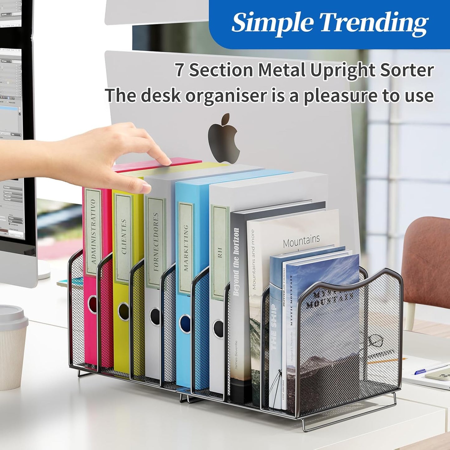 Simple Trending Mesh Desktop File Sorter Organizer, 5-Section Bookshelf for Desk Home Office, Black