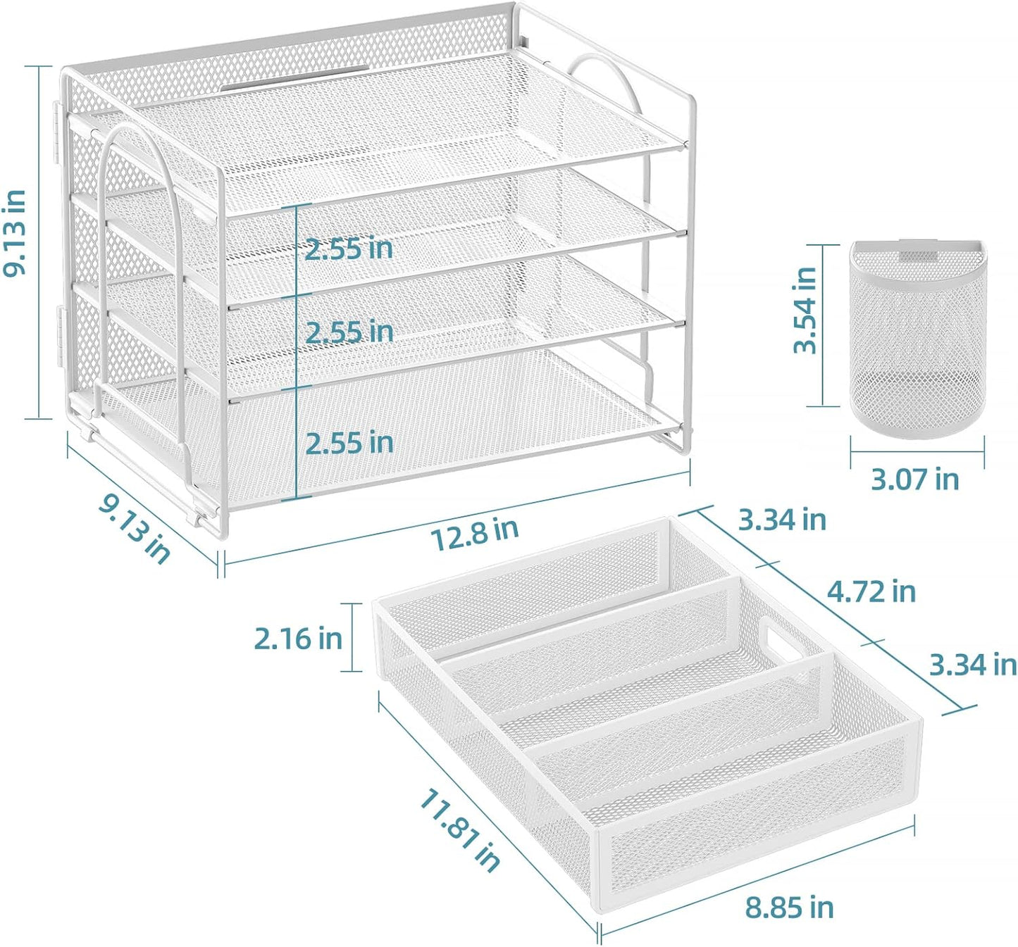 Marbrasse Desk Organizer and Accessories，4-Tier Paper Letter Tray Organizer with File Holder，Desk Accessories & Workspace Desktop Organizers for School Home Office Supplies (Blue)
