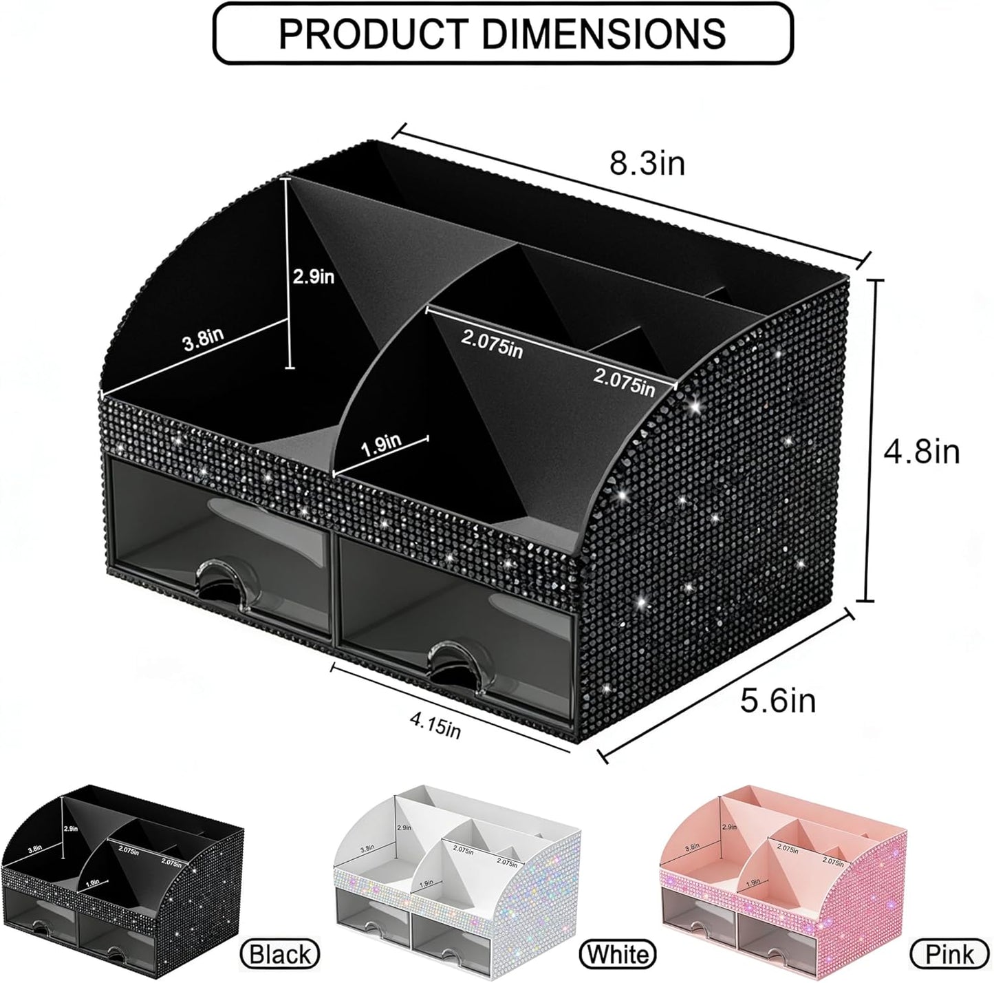 Makeup Organizer with Drawers, Cosmetic Storage for Dresser Vanity and Bathroom Countertop, Beauty Holder for Lipstick Brush, Skincare Organizer for Vanity, Cosmetic Display Case (White)