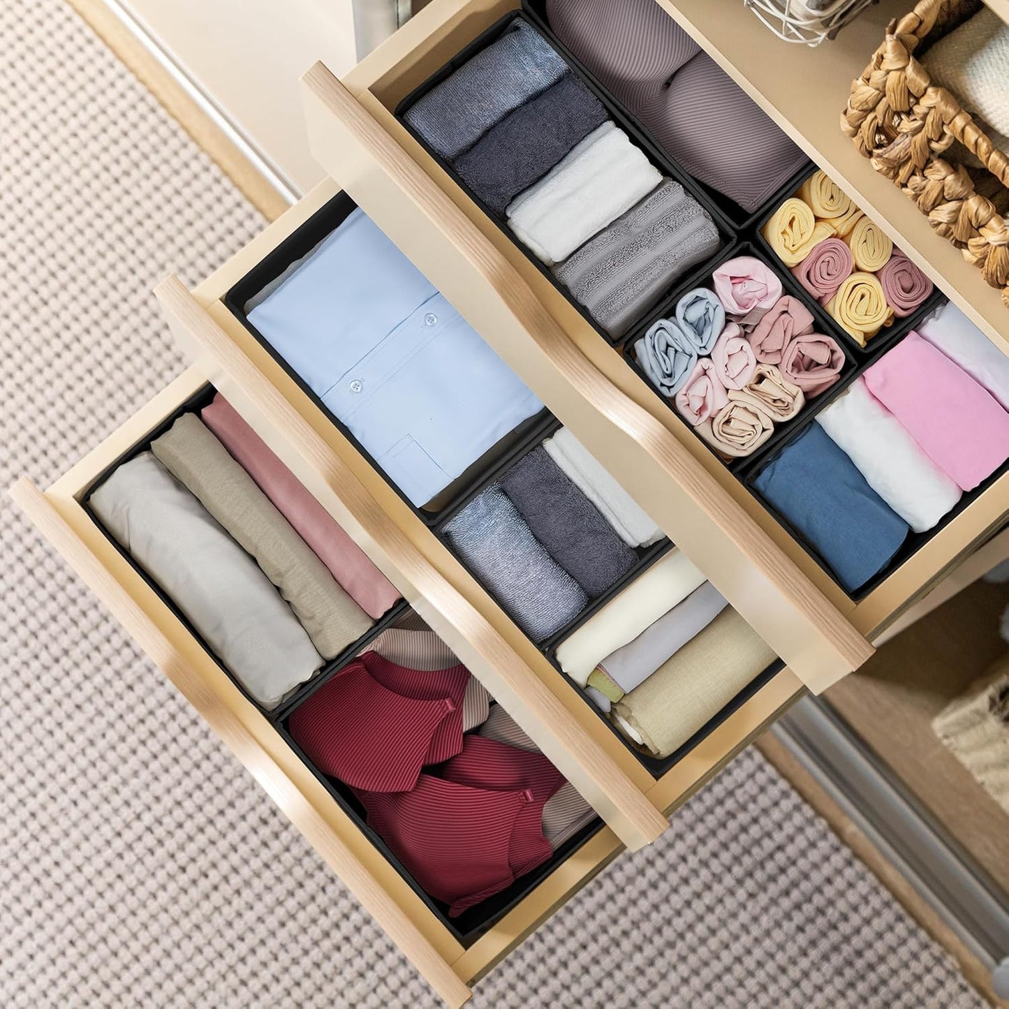 Kootek 16 Pack Drawer Organizer Clothes, Dresser Drawer Organizers for Clothing Fabric Foldable Closet Organizers and Storage Bins for Baby Clothes, Nursery, Underwear, Bras, Socks