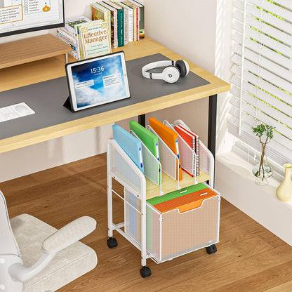 Tiaoheka Rolling File Cabinet with Adjustable Dividers, Vertical Filing Cabinet with Storage Drawer on Lockable Wheels, Hanging File Organizer Beside Under Desk for Office, Home（Patent Pending）