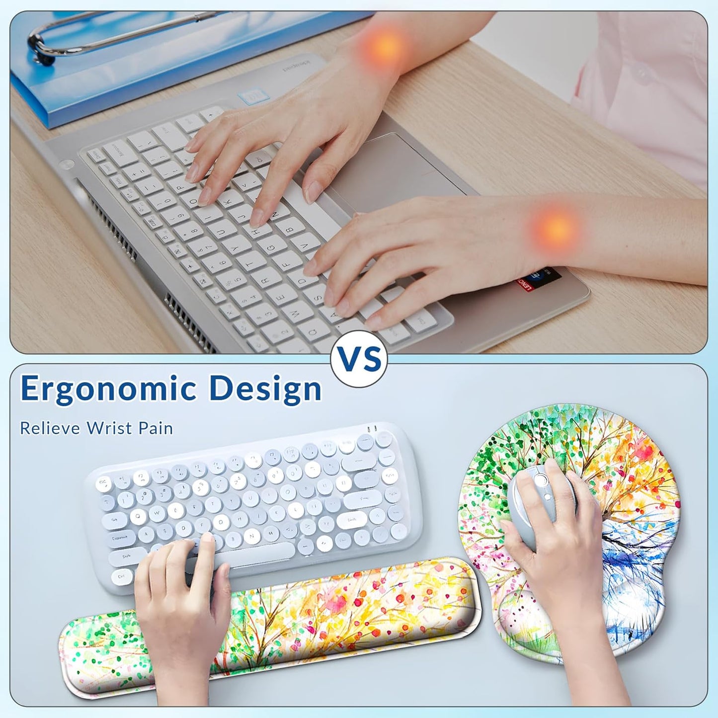 Desk Mat Set + Keyboard and Mouse Pad with Wrist Rest Support,4-in-1 Large Mousepad Computer Mats for Desktop Home & Office-Purple Butterflies