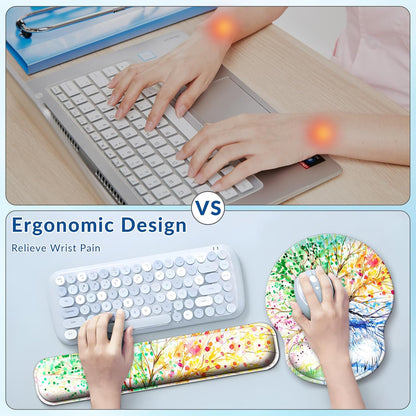 Desk Mat Set + Keyboard and Mouse Pad with Wrist Rest Support,4-in-1 Large Mousepad Computer Mats for Desktop Home & Office-Purple Butterflies