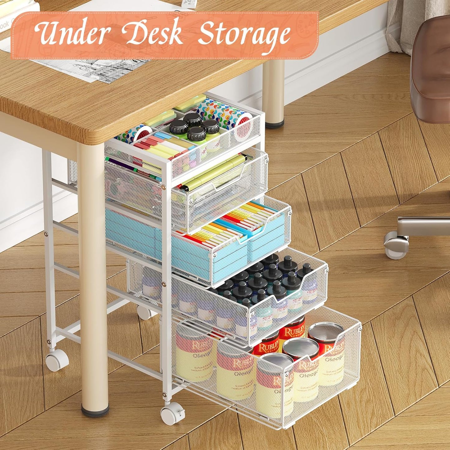 Rolling Utility Cart with 3 Drawers, Craft Organizer and Storage with DIY Divider, Lockable Wheels, Multi-Functional Storage for Art Supplies, Store for Brushes & Paints & Small Parts(Patent Pending)