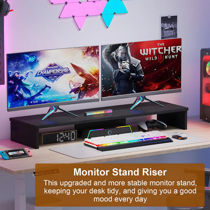 Qupui Computer Monitor Stand Riser with Drawer and Pen Holders, Desk Organizer Shelf and Accessories, Office Desk Accessories, Office Organization, Black
