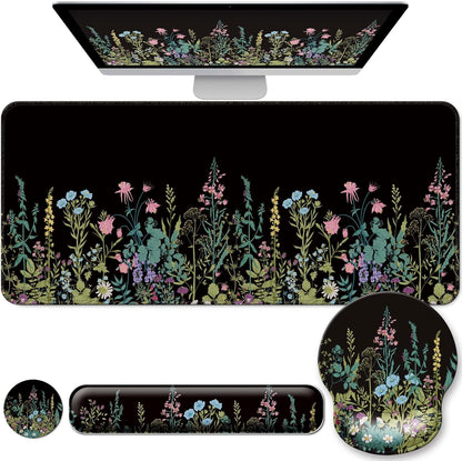 Desk Mat Set + Keyboard and Mouse Pad with Wrist Rest Support,4-in-1 Large Mousepad Computer Mats for Desktop Home & Office-Purple Butterflies