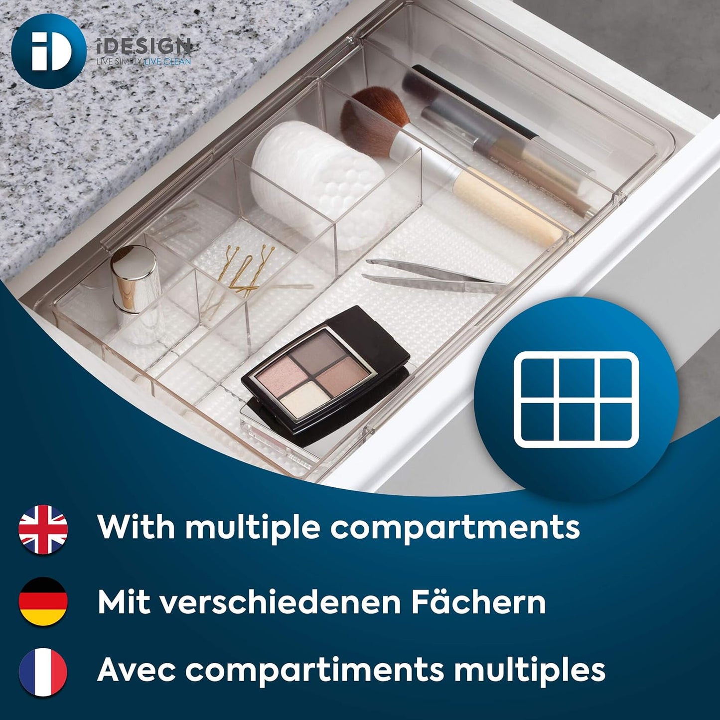 iDesign Expandable Makeup Drawer Organizer, Shallow Tray for Bathroom or Vanity Storage - Clear