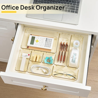 Vtopmart 25 PCS Clear Plastic Drawer Organizers Set, 4-Size Versatile Bathroom and Vanity Drawer Organizer Trays, Storage Bins for Makeup, Bedroom, Kitchen Gadgets Utensils and Office