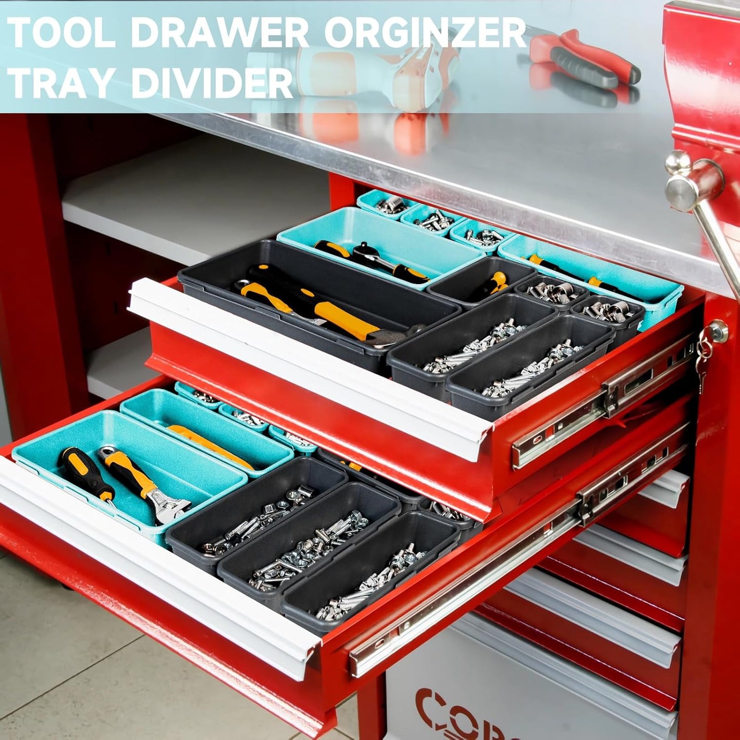 [60 PCS Upgraded] FLYVOLE Tool Box Organizer Tray, Toolbox Desk Drawer Organizer, Tool Box Tray, Toolbox Organization Storage for Rolling Tool Chest (60 PCS)
