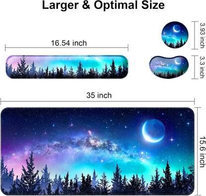 Keyboard Wrist Rest + Mouse Pad with Wrist Support + Desk Mat + Coaster 4 in 1 Set, XXL Large Gaming Mousepad Cute Ergonomic Mouse Pads for Desk Computer Laptop Office Decor-Beach