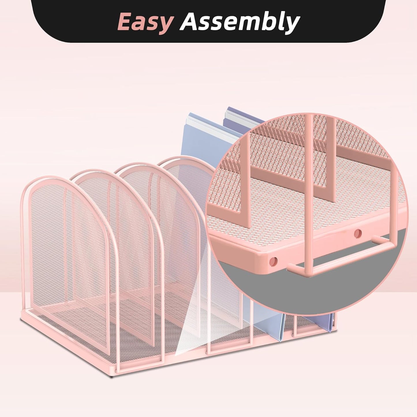 SUPEASY File Organizer for Desk, 5-Section Mesh Desk Organizer, Vertical File Holder Desktop Organizer File Sorter, File Folder Holder for Office Supplies, Black