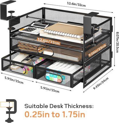 Under Desk Drawer Organizer 3 Layer, Large Under Desk Storage Side Drawers for Home & Office, Drill-Free Clamp-on Installation for Small Space, Spacious Storage for Office Supplies, Papers