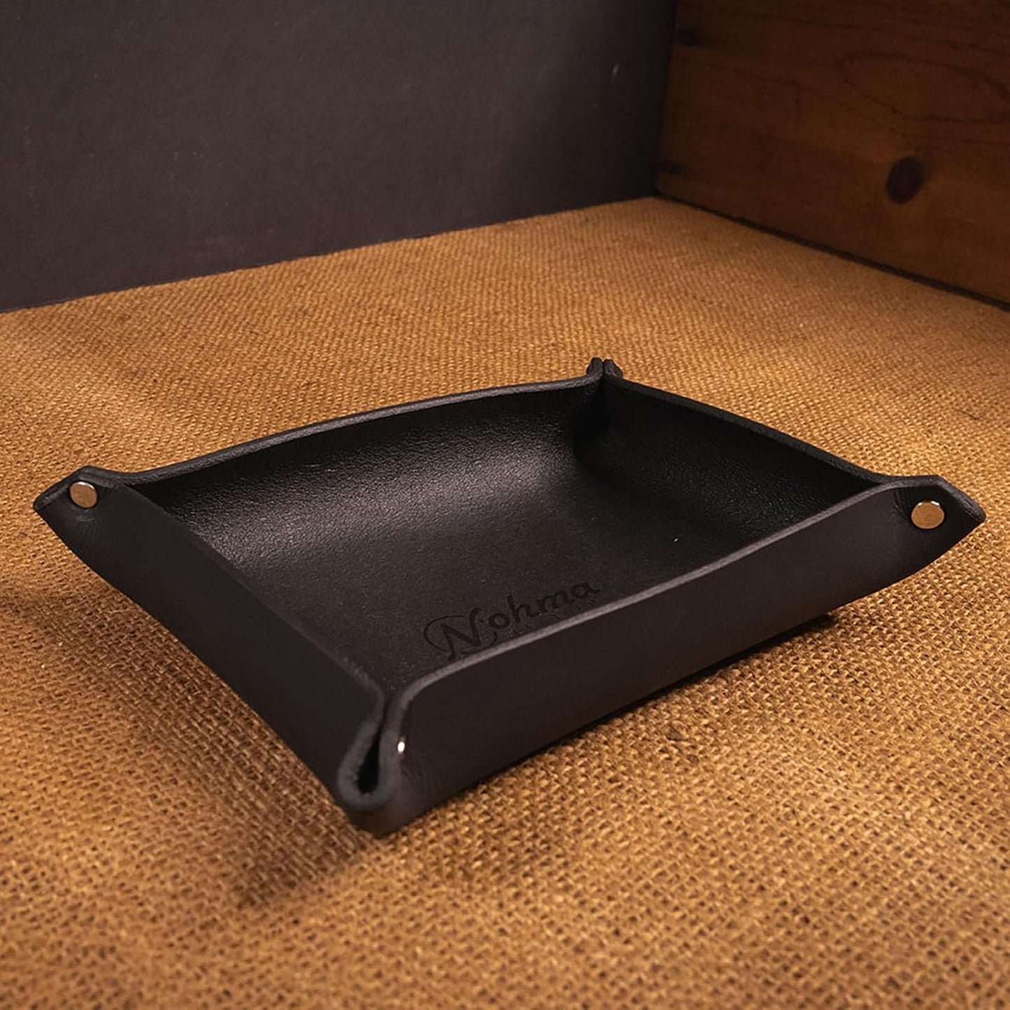 Valet Tray – Full-Grain Leather Catchall Organizer for Keys, Phone & Wallet – Rustic Nightstand & Desk Tray with Raised Sides – Handmade in USA (Vintage Brown, Small Rectangle)