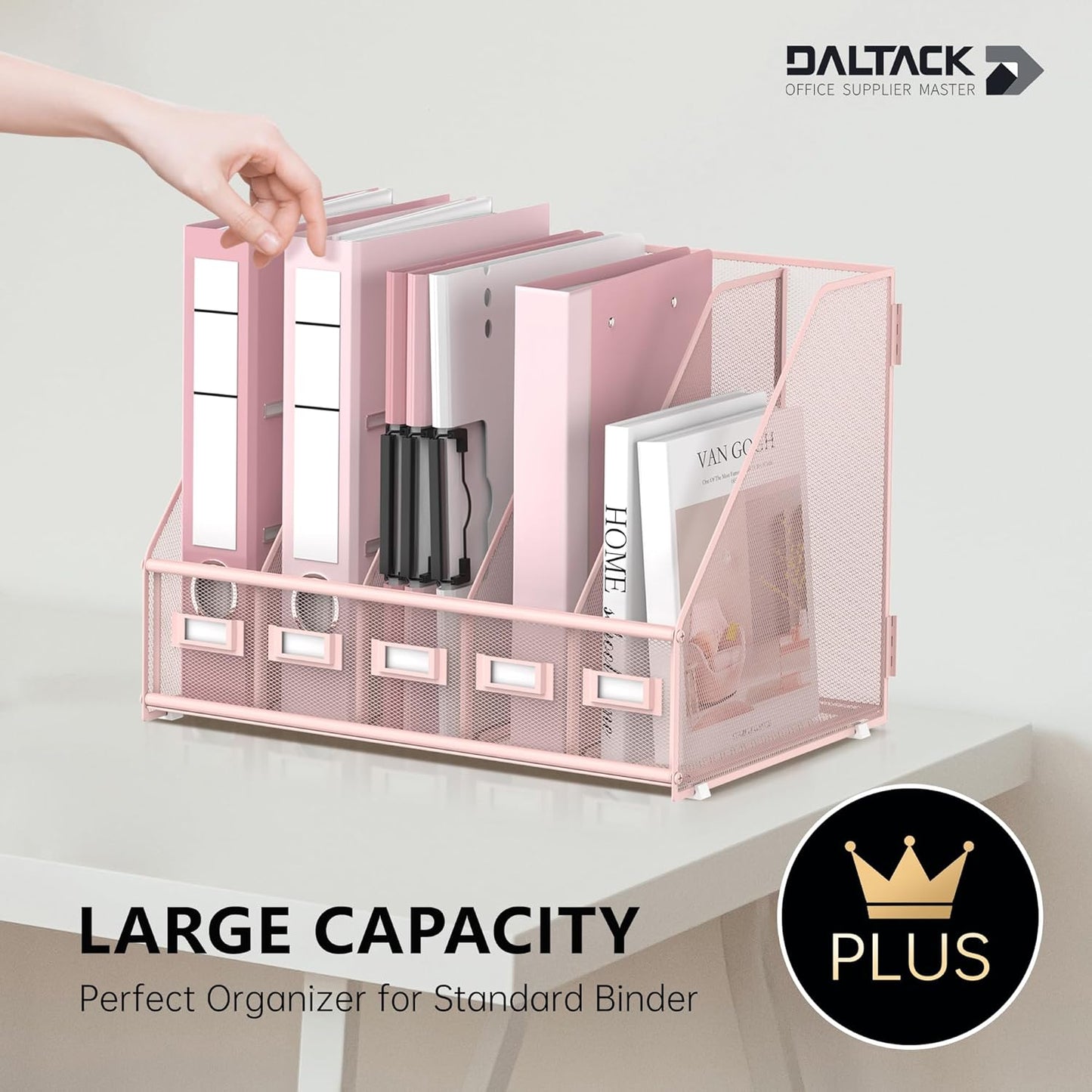 DALTACK 5 Vertical Compartments Magazine File Holder, Binder Organizer, Metal Desk Organizers for Office Home School Classroom Organization, Black