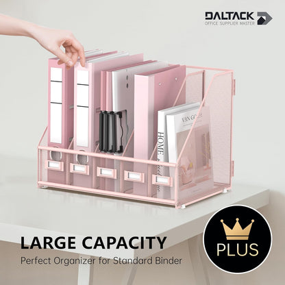 DALTACK 5 Vertical Compartments Magazine File Holder, Binder Organizer, Metal Desk Organizers for Office Home School Classroom Organization, Black