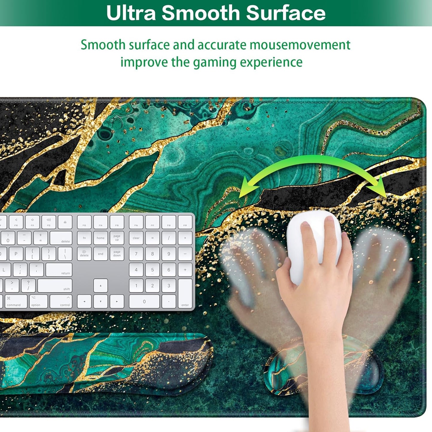 Desk Mat, Large Gaming Mouse Pad with Wrist Rest, 4in1 XXL Mousepad+Keyboard Wrist Rest+Mouse Pad Wrist Support+Cup Coaster Set Ergonomic Floral Computer Desk Arm Wrist for Decor Home Office Women